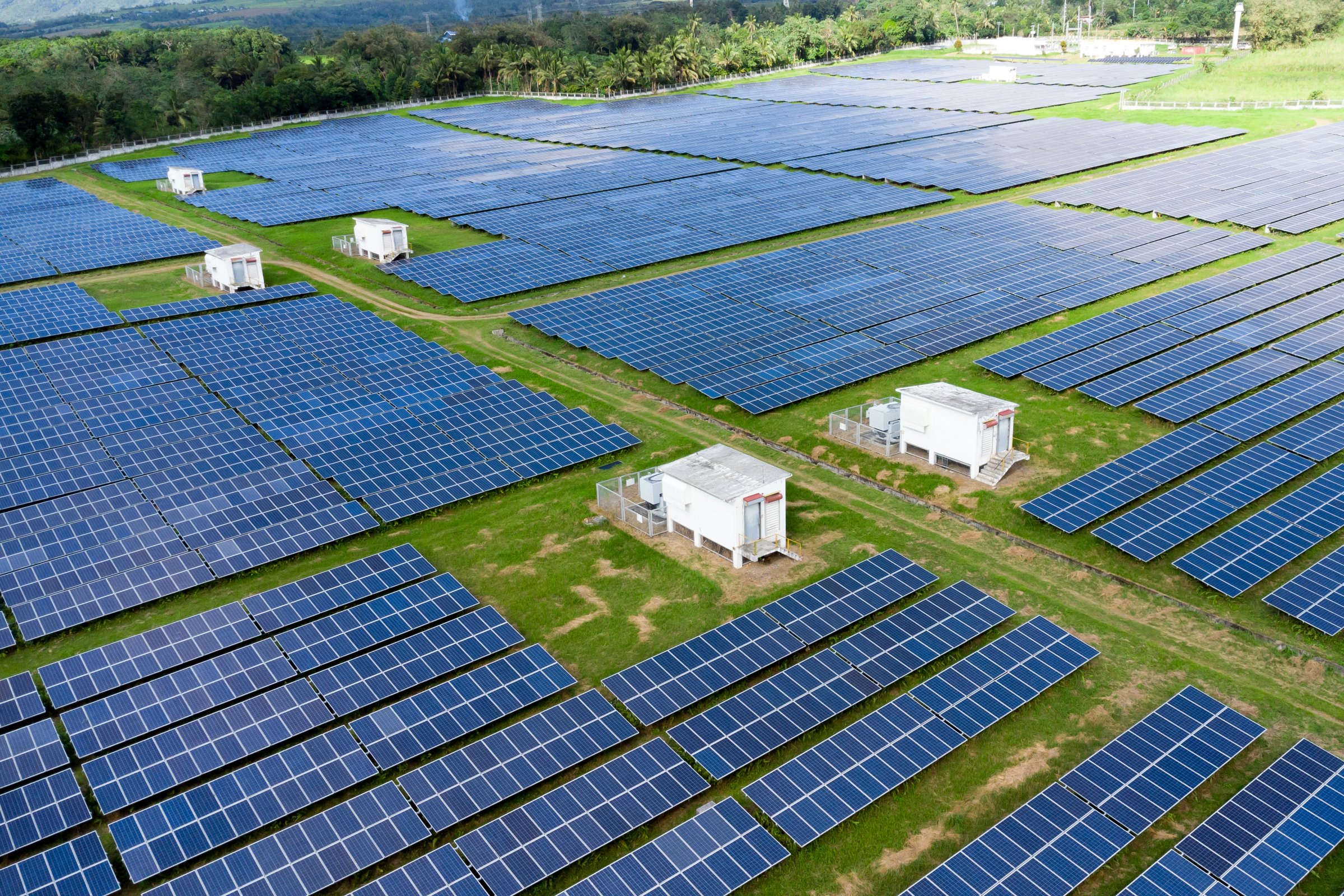 Aerial view of solar panels of a power plant. Energy of sun.