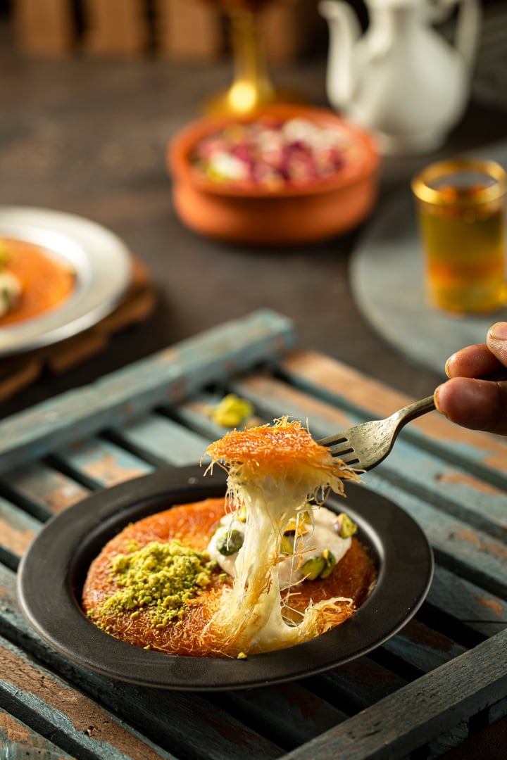 Cheese knafeh, Arabic Middle Eastern dessert