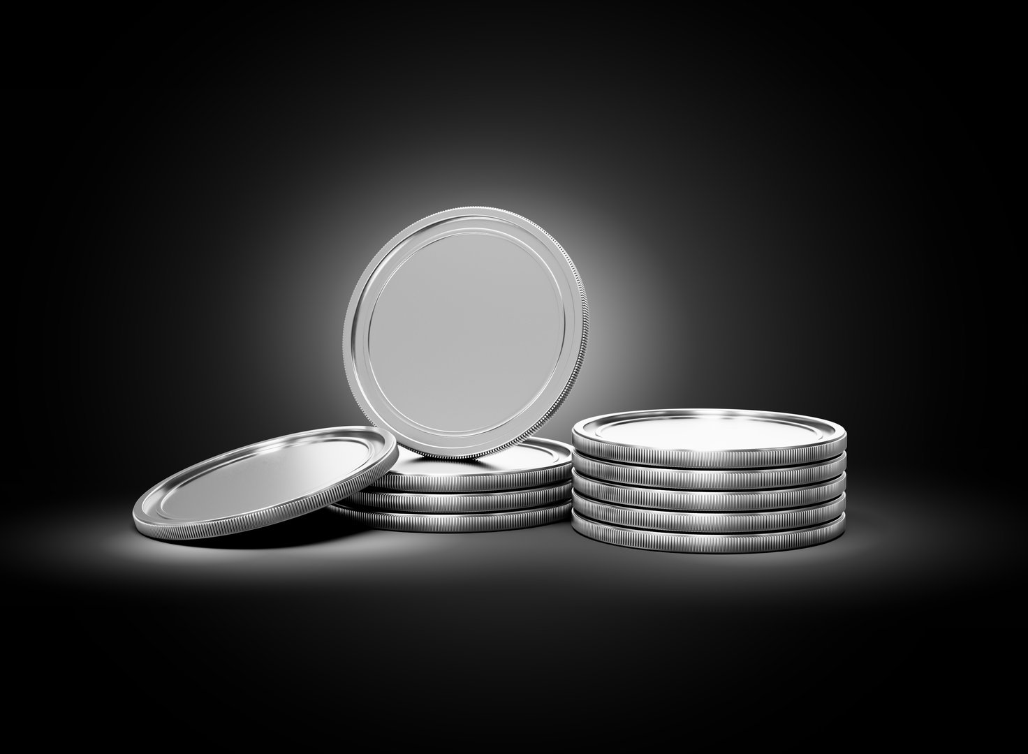 3d Stack Of Silver Coins Shiny Rounded Coins Stack On dark Background 3d Illustration