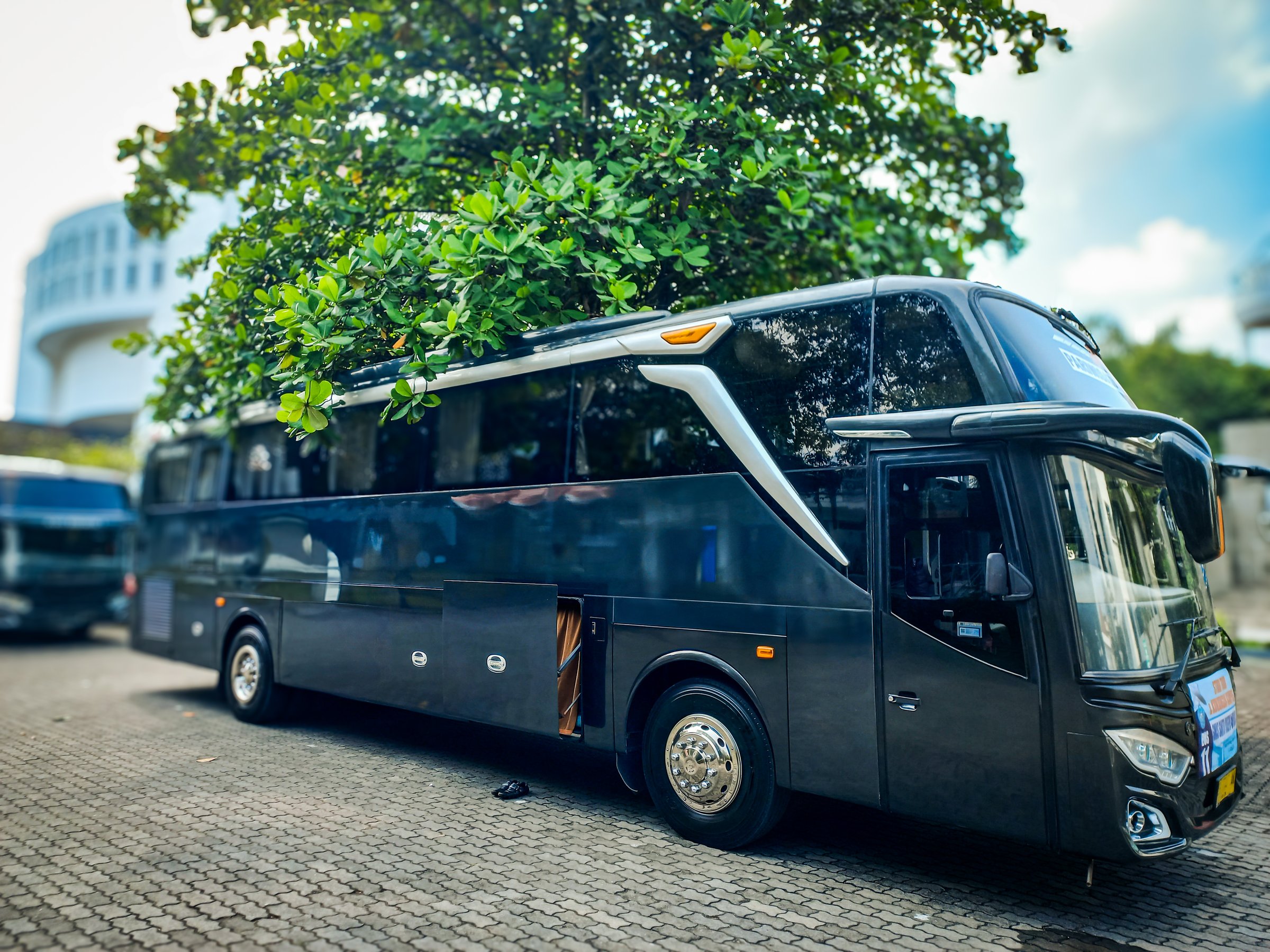 Touristic coach bus. Intercity bus in the parking lot.