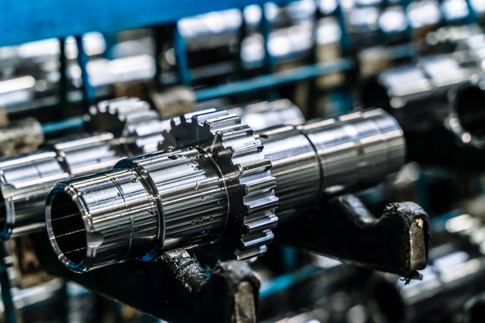 Production of gearbox gears. Metal gear part. High quality photo
