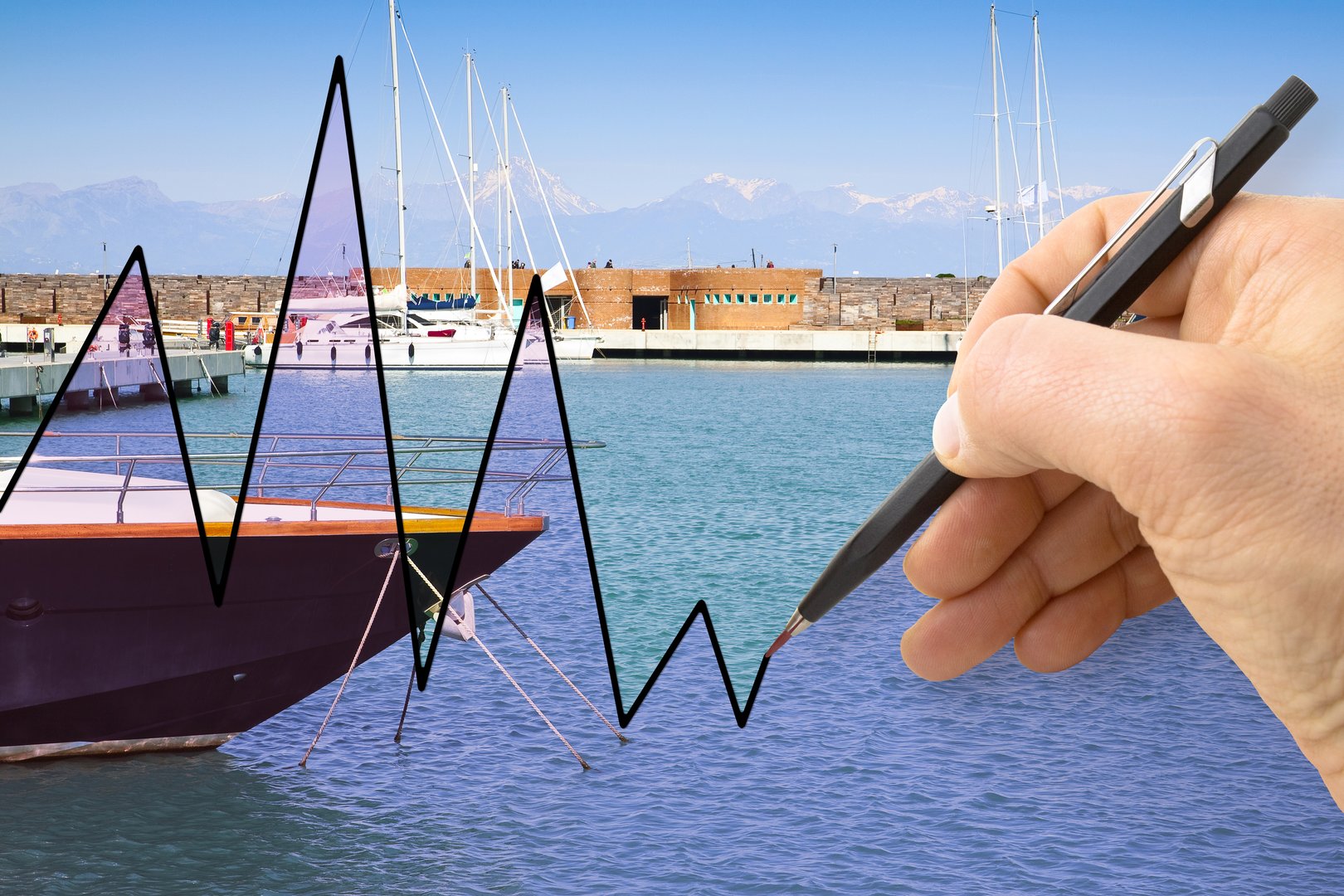 Hand drawing a graph about ship business