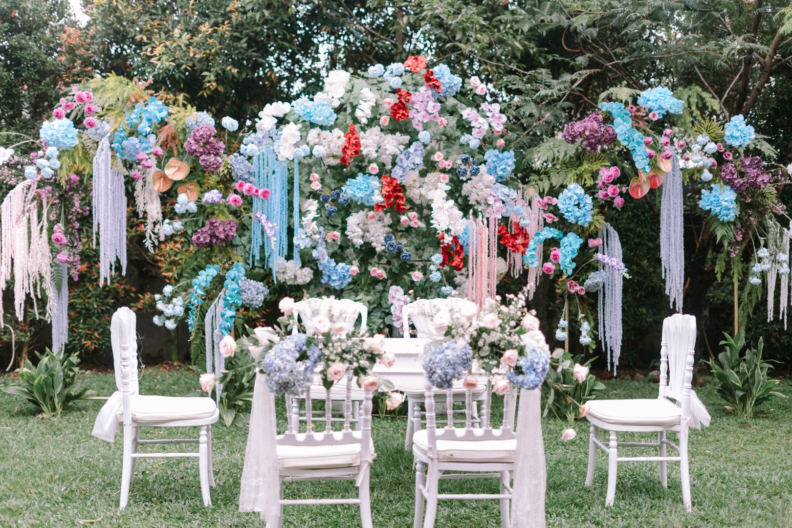 Elegant wedding decorative chairs adorned with beautiful accents, adding charm to the celebration. Perfect for event planning, wedding themes, or interior design projects showcasing sophistication