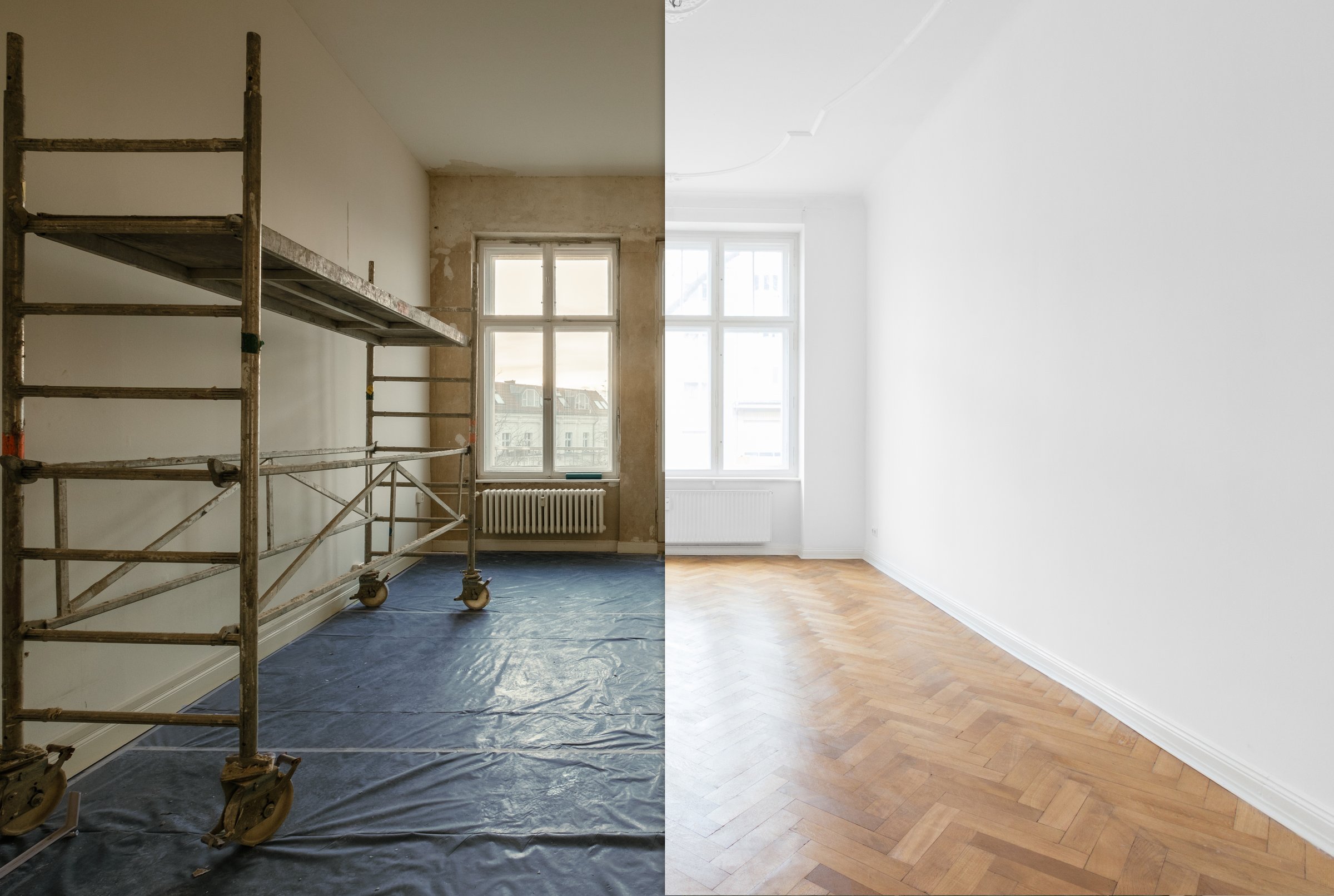 living room renovation, before and after home refurnishment