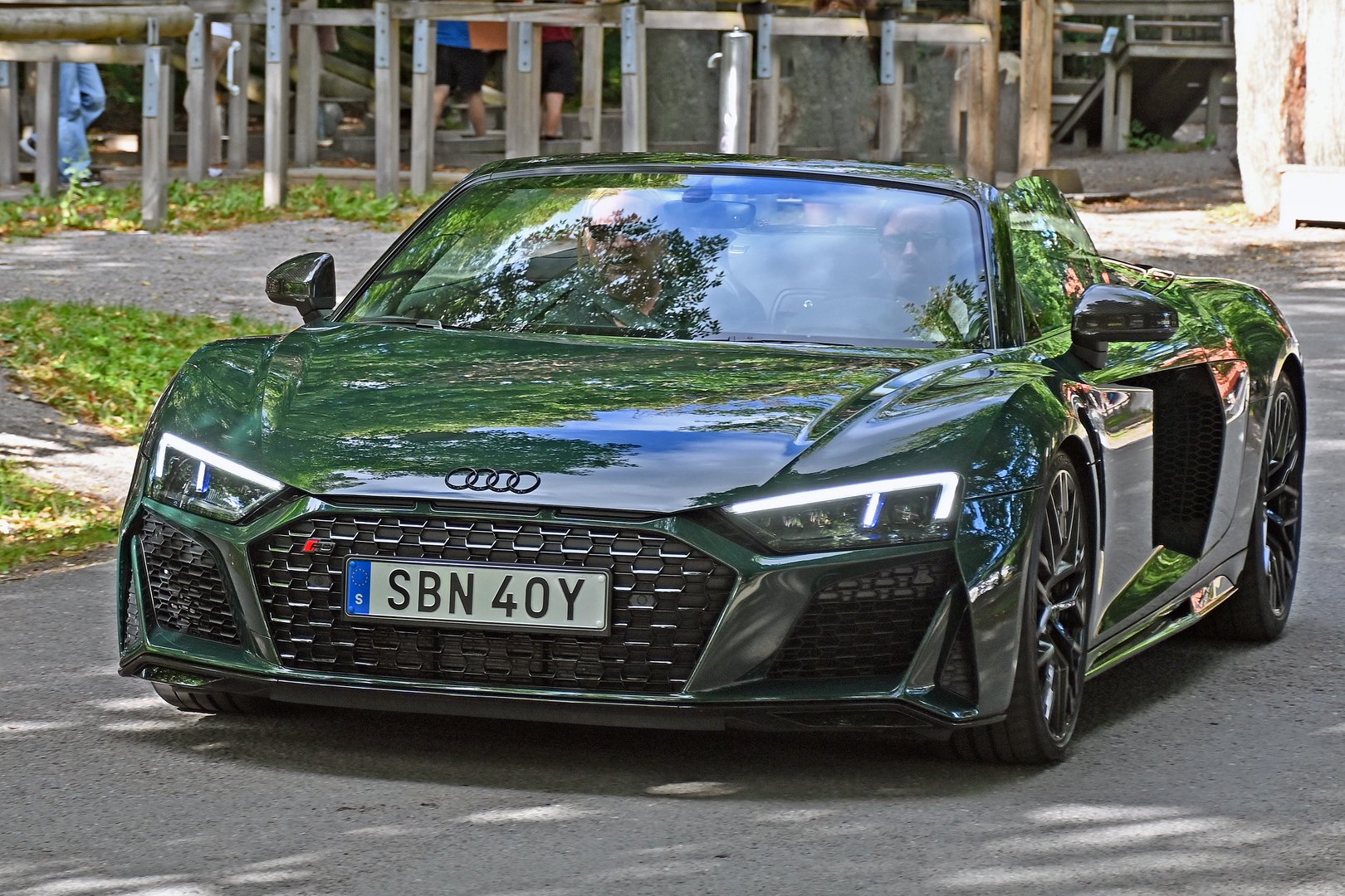 Stockholm, Sweden - July 29, 2024:  Audi R8 Spyder from 2023 at a classic and vintage car event at Skanstull.