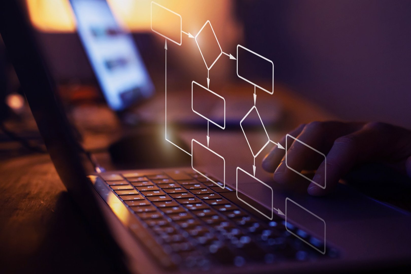 business process concept, flowchart on virtual screen