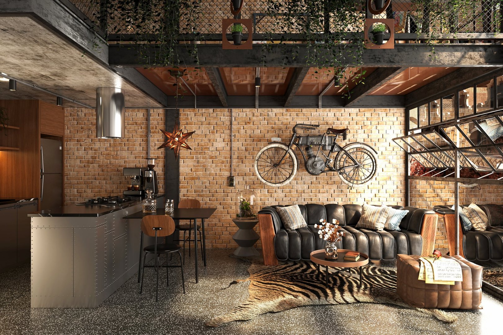 3d render loft apartment interior