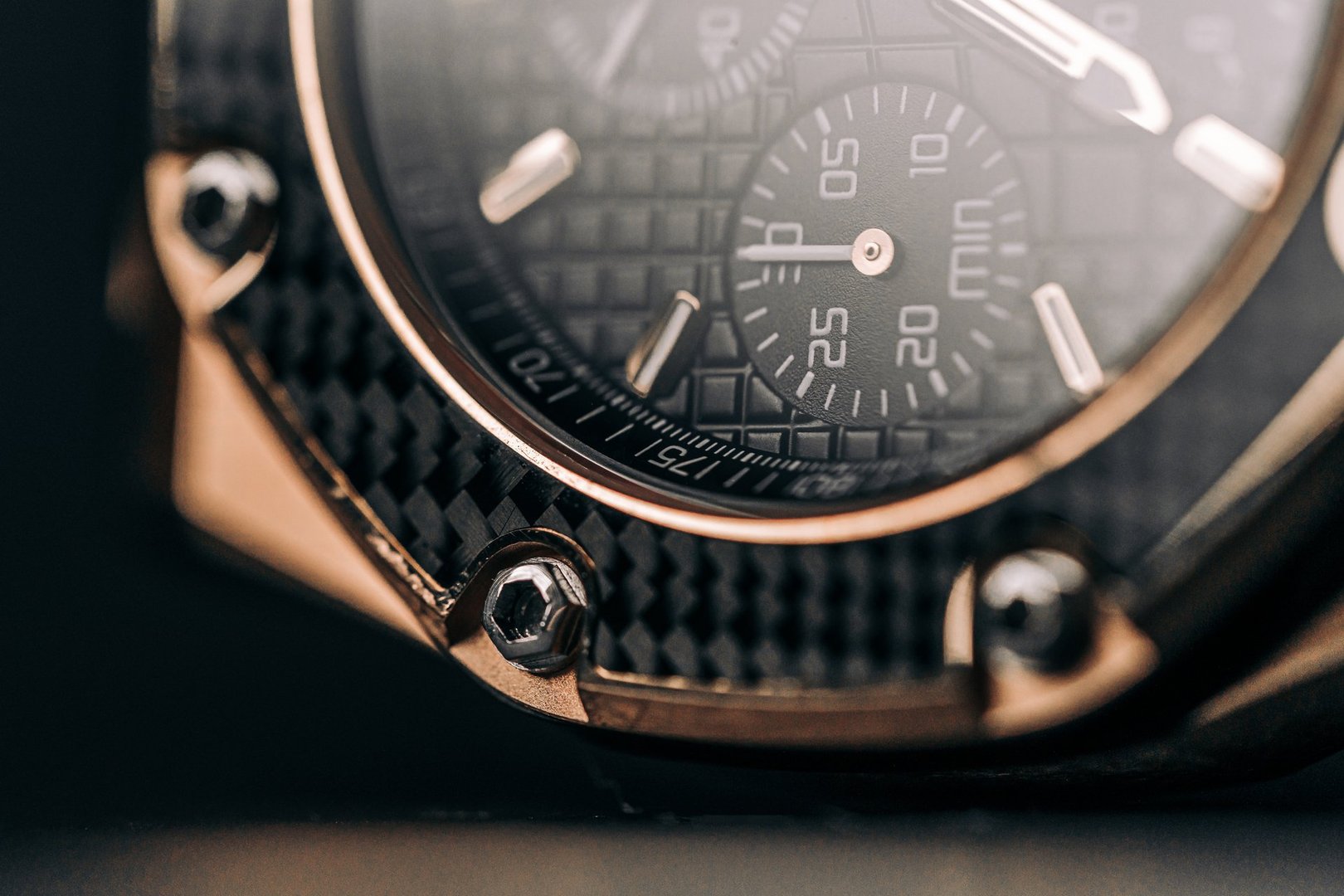 Carbon fiber bezel on a watch