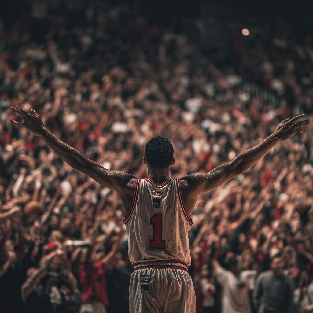 Young Black basketball player making game-winning shot