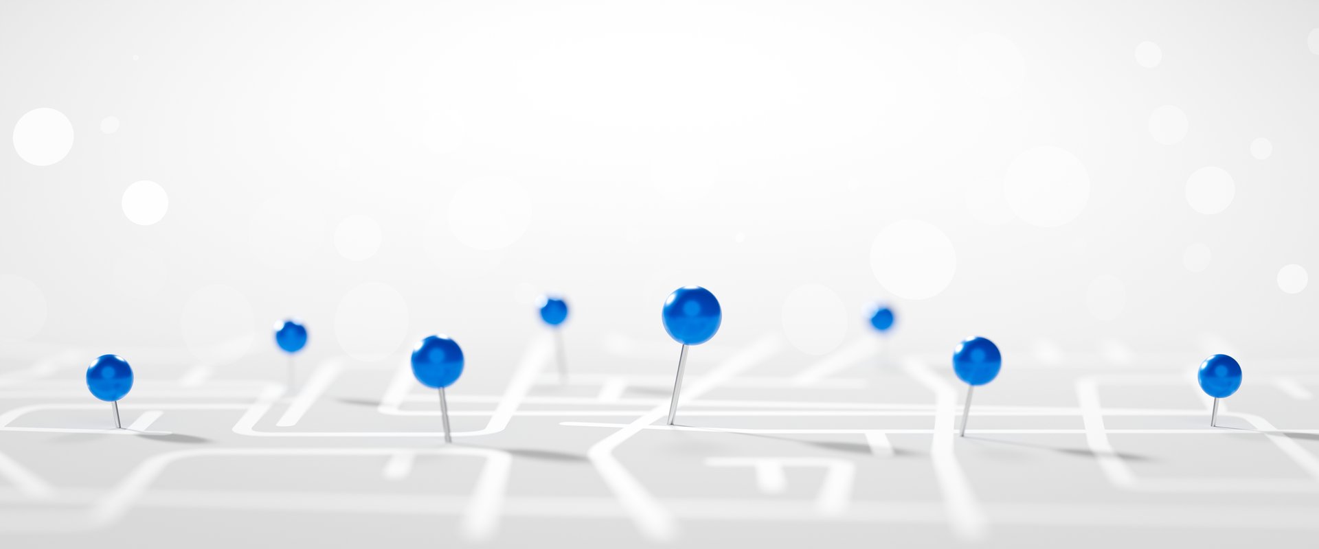 Blue location 3d pin icon of travel navigation road map marker place symbol or gps pointer route direction mark sign and global position system find target on search street background with push pin.