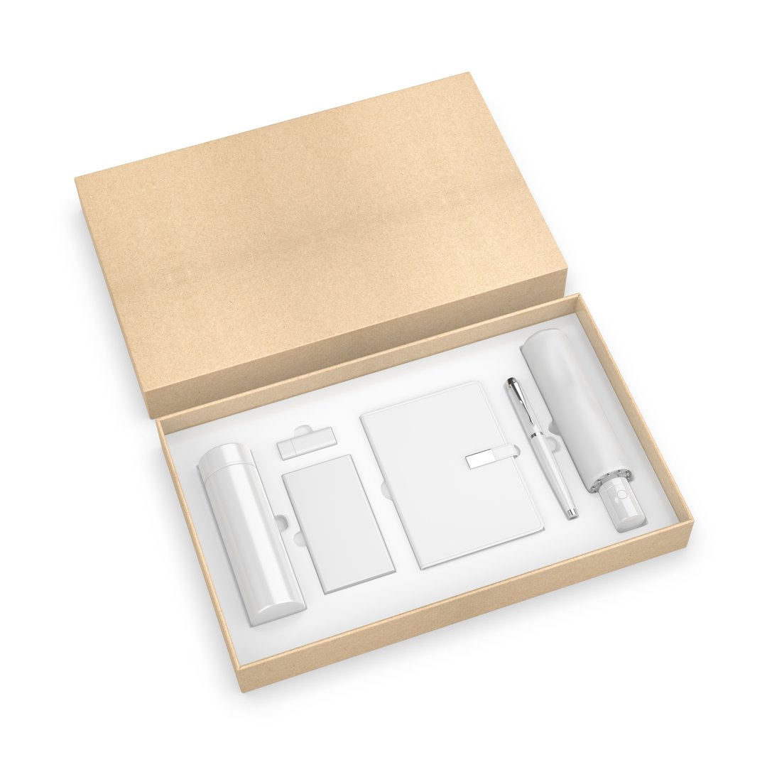 Corporate gift set paper hard box for branding template. 3d illustration.