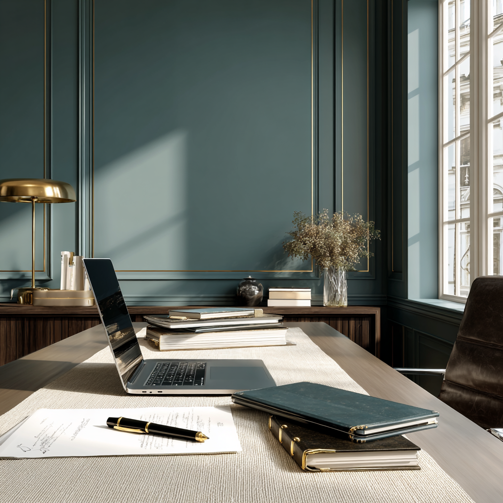 Realistic and sophisticated scene of a modern law office