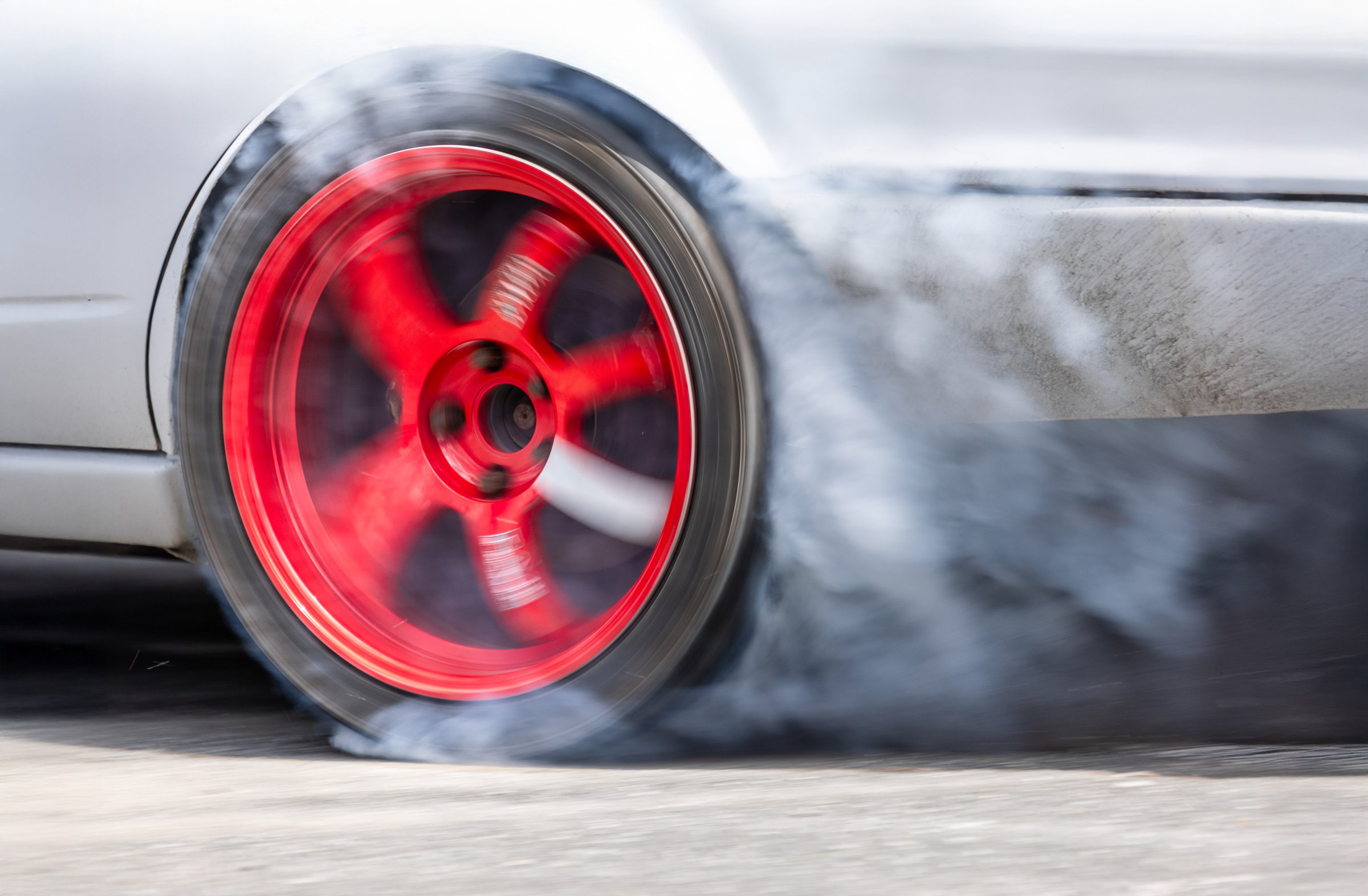Smoke on wheel and Speed of drift race car.