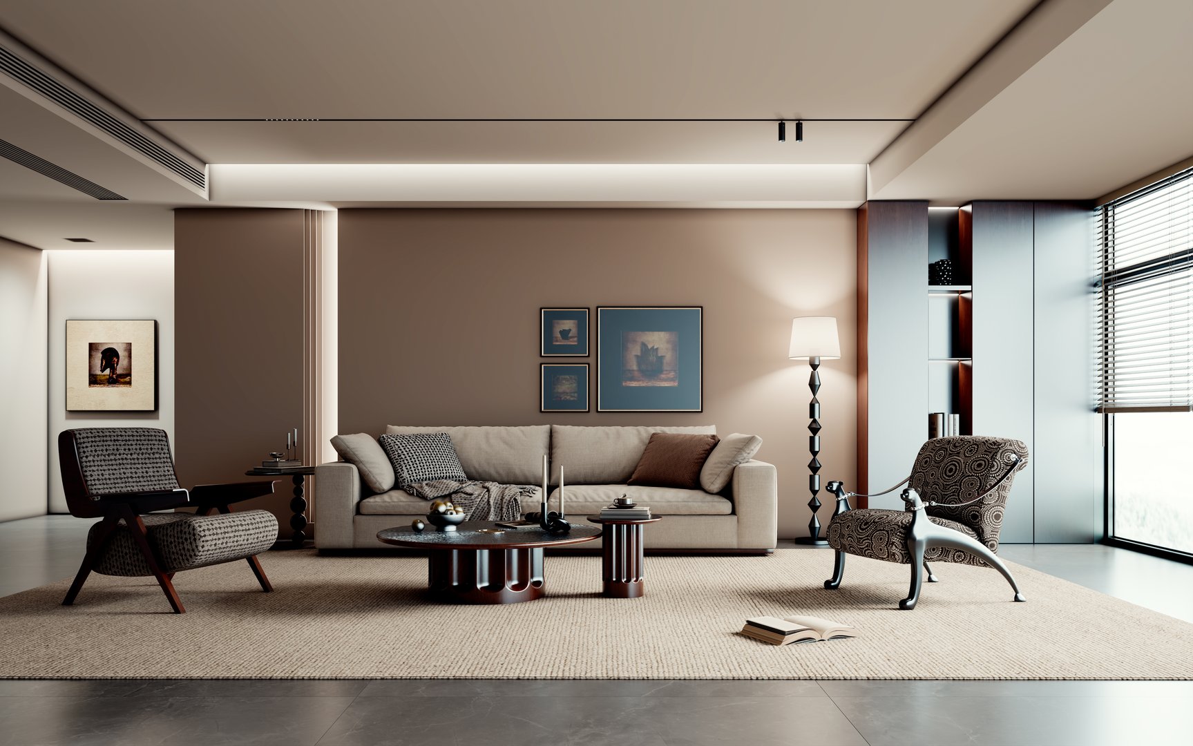 Large luxury modern bright interiors Living room mockup illustration 3D rendering image