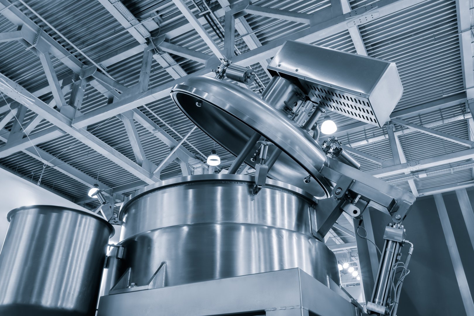 Industrial open mixer machine in food industry. Industrial concept background