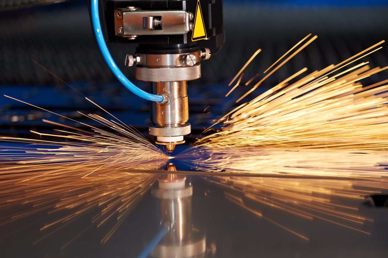 Industrial Laser cutting processing manufacture technology of flat sheet metal steel material with sparksClick on banner below to view more images in the