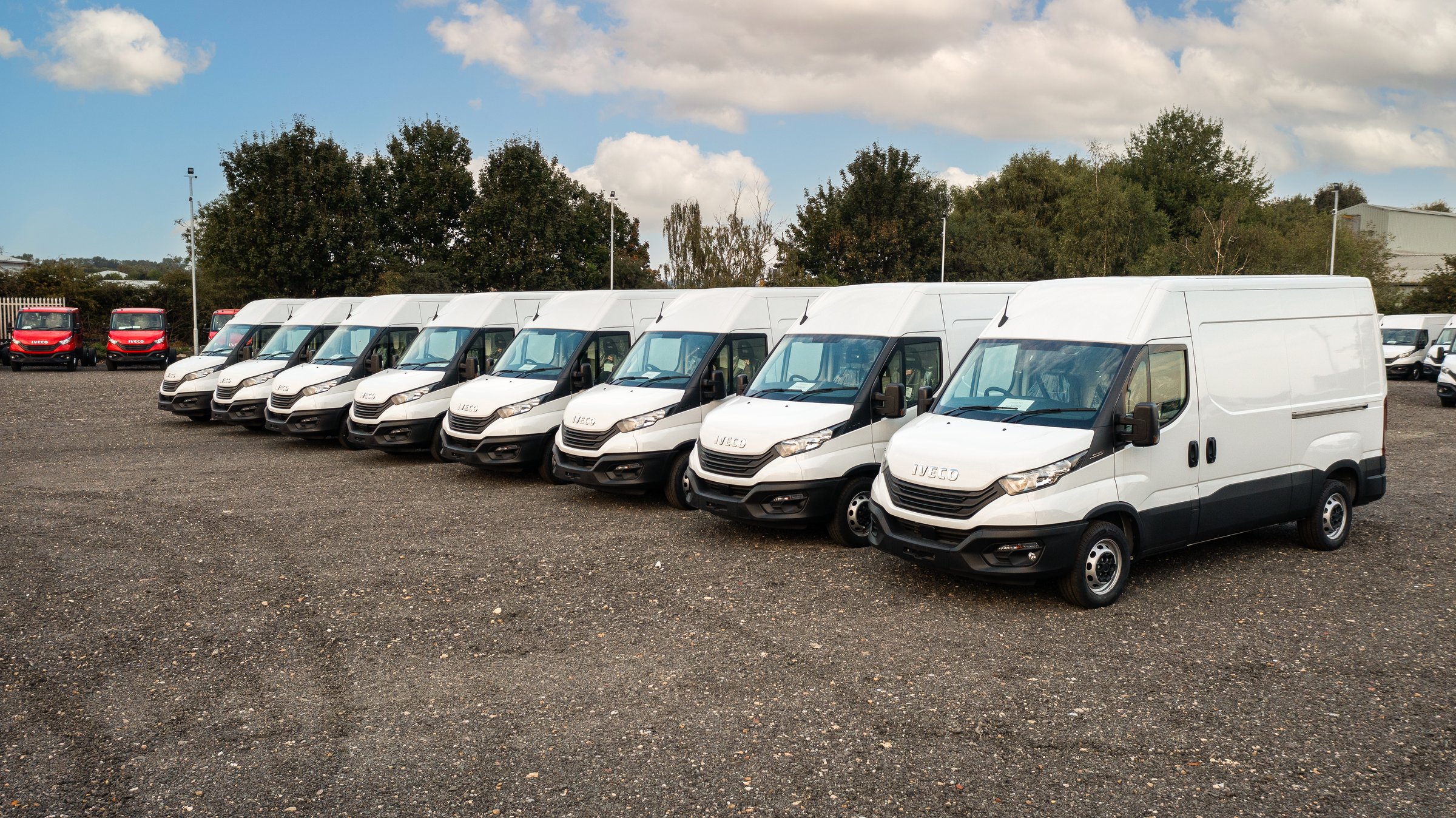 Leeds, UK - September 19, 2024.  A fleet of brand new Iveco delivery vans for export and import in the UK