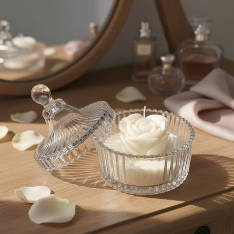 Róża w szklanej cukiernicy