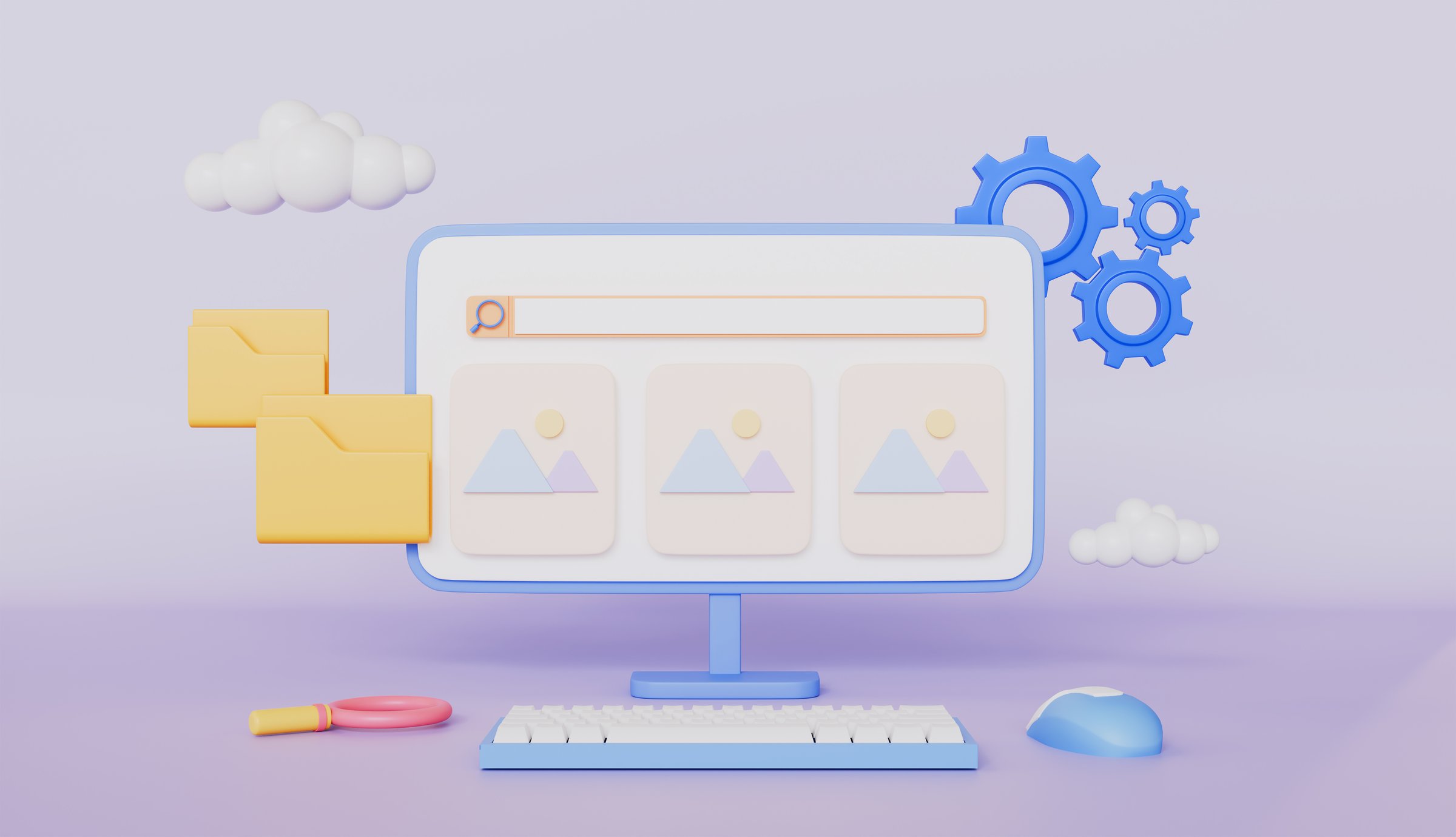 Computer showing media content management for online marketing website development concept