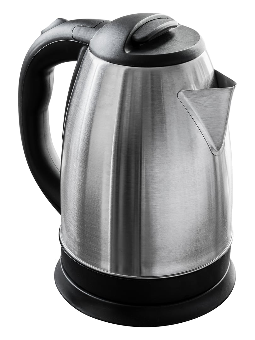 Black and silver electric kettle isolated on white background with clipping path