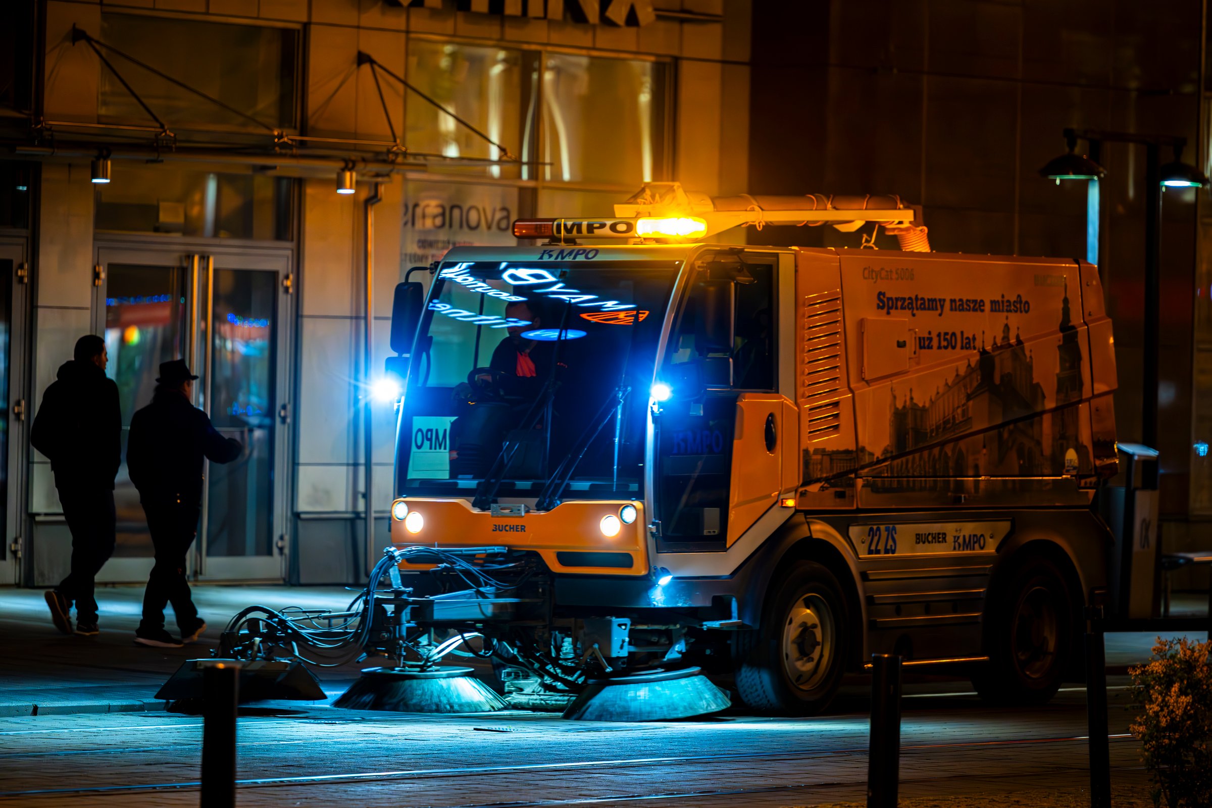 Krakow, Poland - May 16, 2025: Street cleaning vehicle in the center of Krakow.