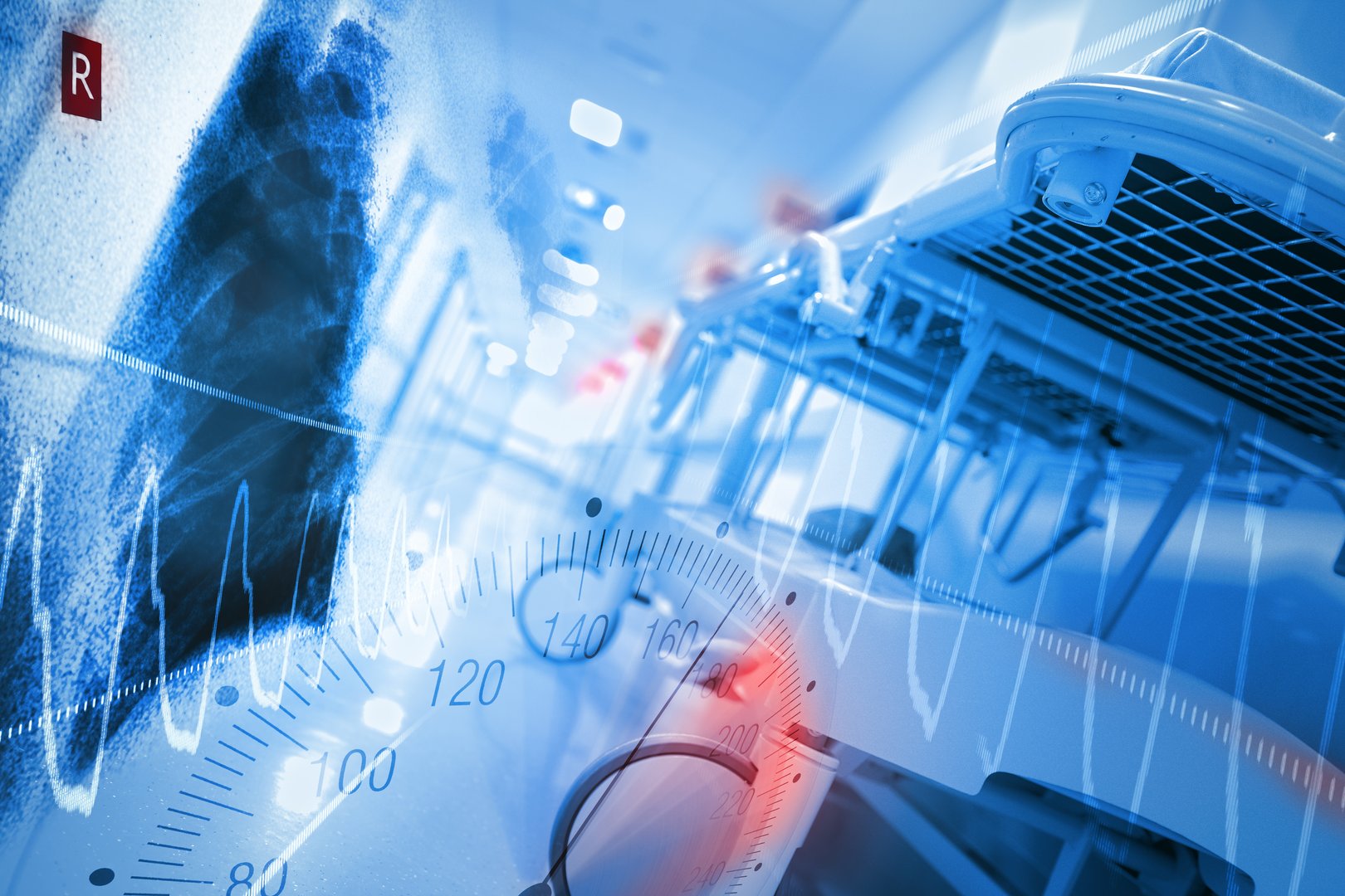 Medical Holway with virtual messages to technologies in the form of x-ray film, parameter curves as a convenient background for creativity and inspiration in medicine and innovation