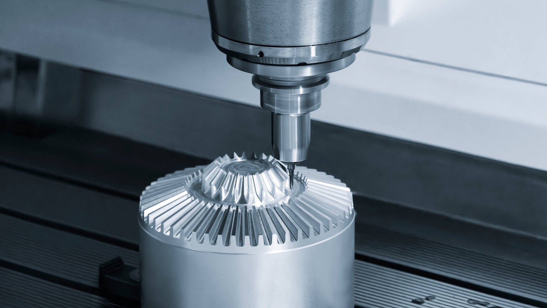 Modern programmable metalworking CNC multifunctional milling drilling grinding tool automatic machine, industrial concept background.