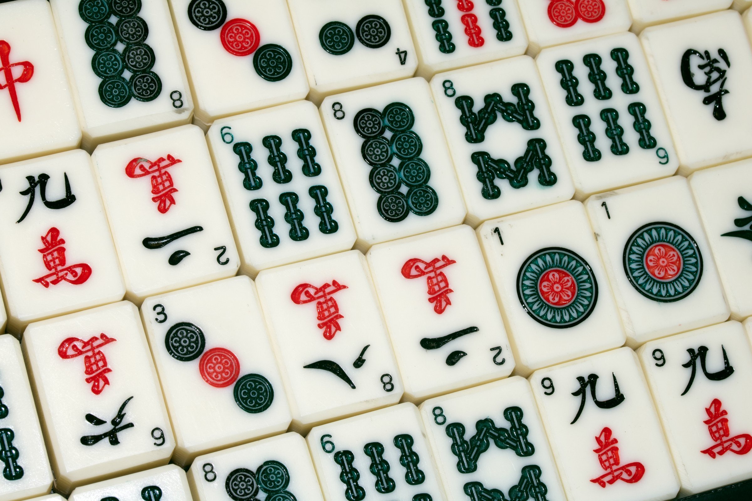 A Mahjong Or mah-jongg Game Pieces and Dice Close Up