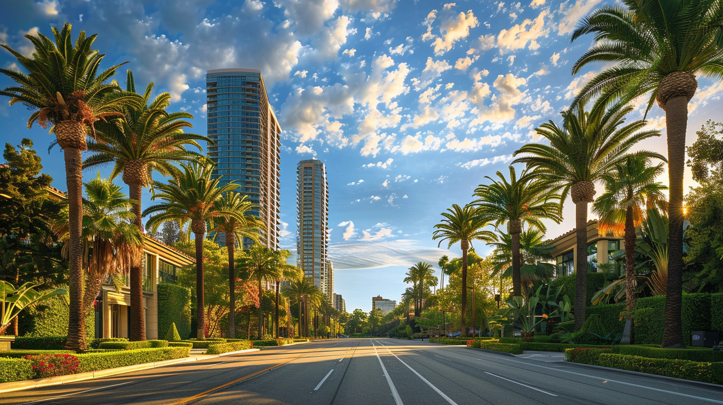 Luxury high-rise condominium buildings in Century City Los Angeles near offices, shopping, and the Westfield Century City mall.
