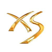 Golden intertwined letters X and S on a transparent background.