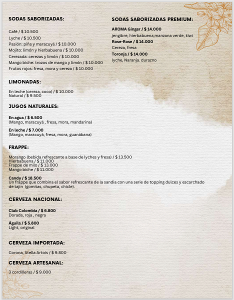 Información del Menú - Aroma Café