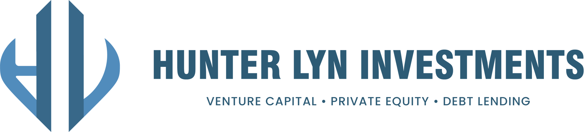 Logo for Hunter Lyn Investments featuring stylized initials HL and text emphasizing venture capital, private equity, debt lending.
