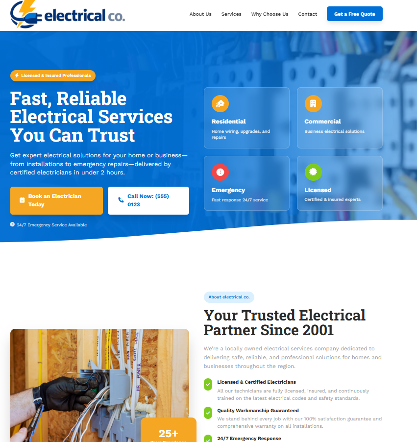 Professional electrical services website mockup