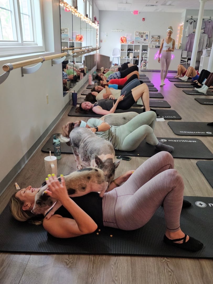 Mature women practicing yoga