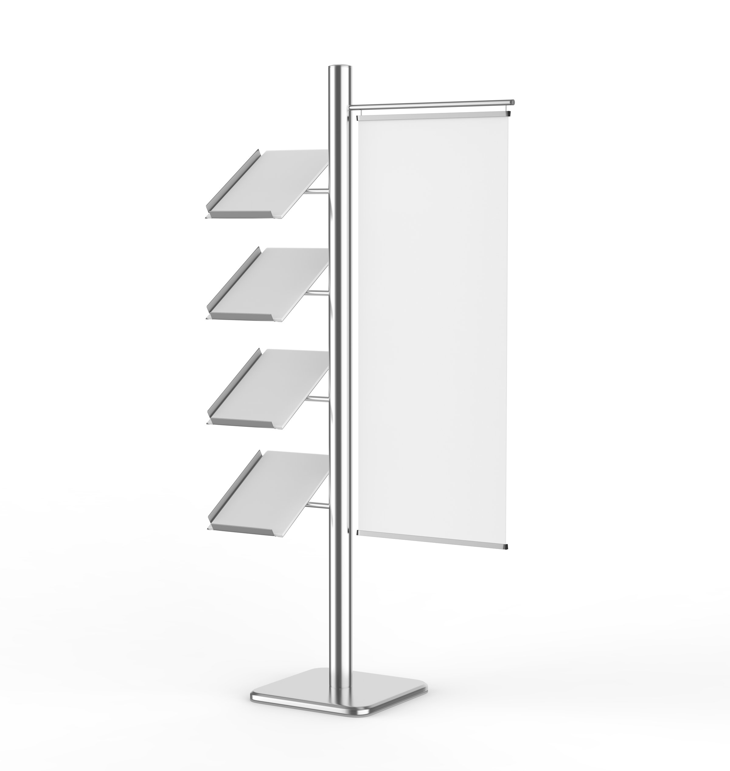 Floor standing poster display holder snap frame stand, advertisement literature sign holder, 3d illustration.