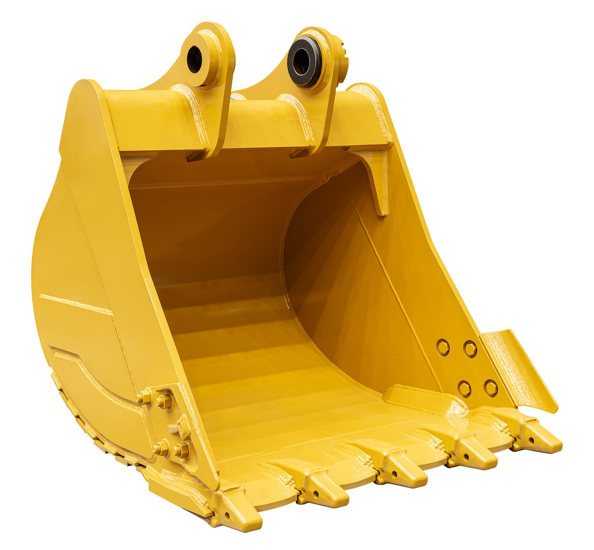 Yellow bucket excavator isolated on white background with clipping path