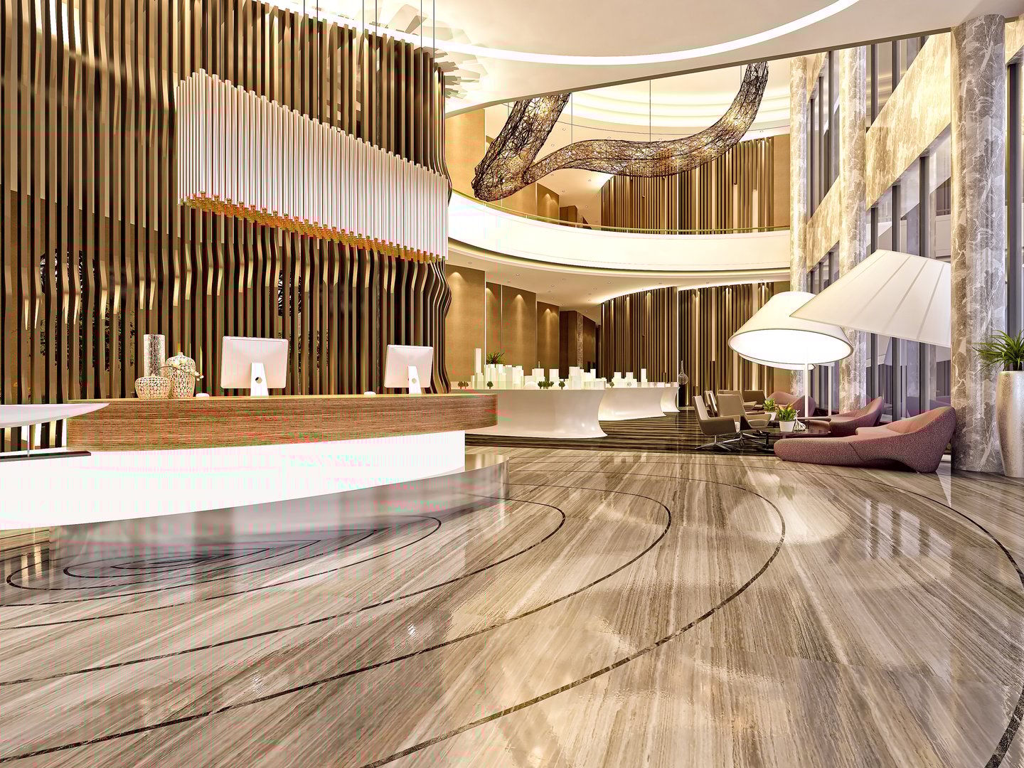 3d render of commercial building interior and reception