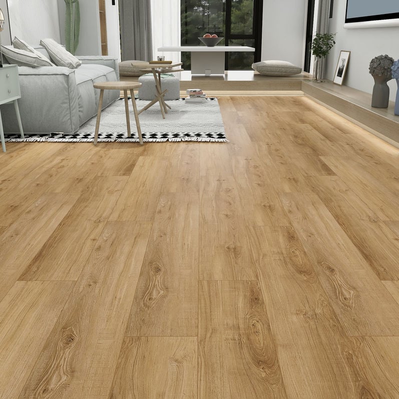 Mocha Oak flooring in living room with furniture