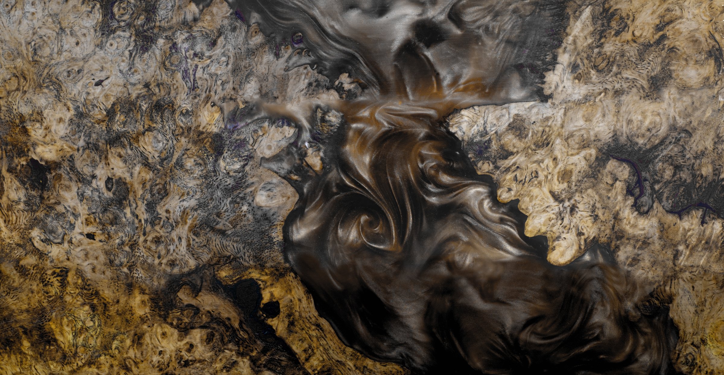 Casting epoxy resin panel with maple burl wood, Top view of wooden for the background