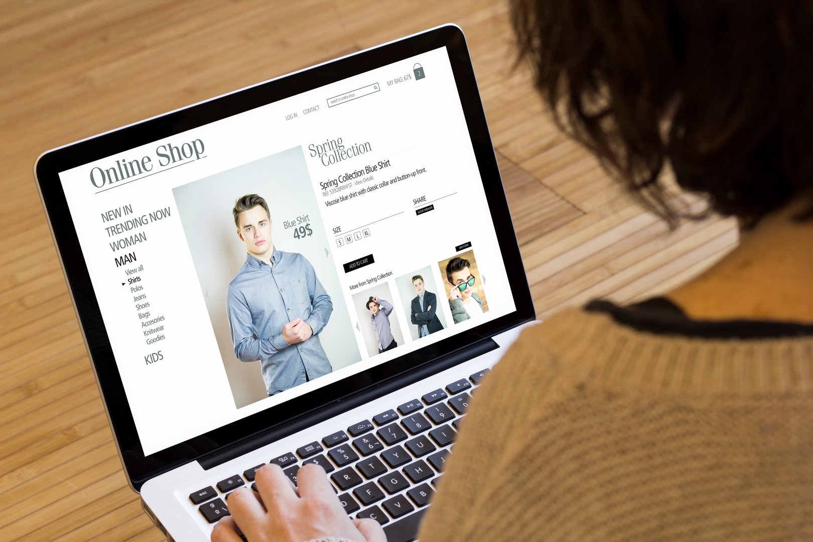 marketing online concept: online shop on a laptop screen. Screen graphics are made up.