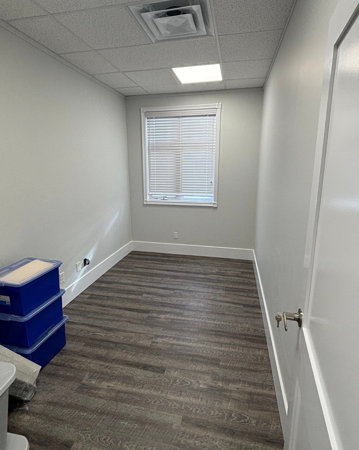 Basement transformation - modern painted space with dark accent walls