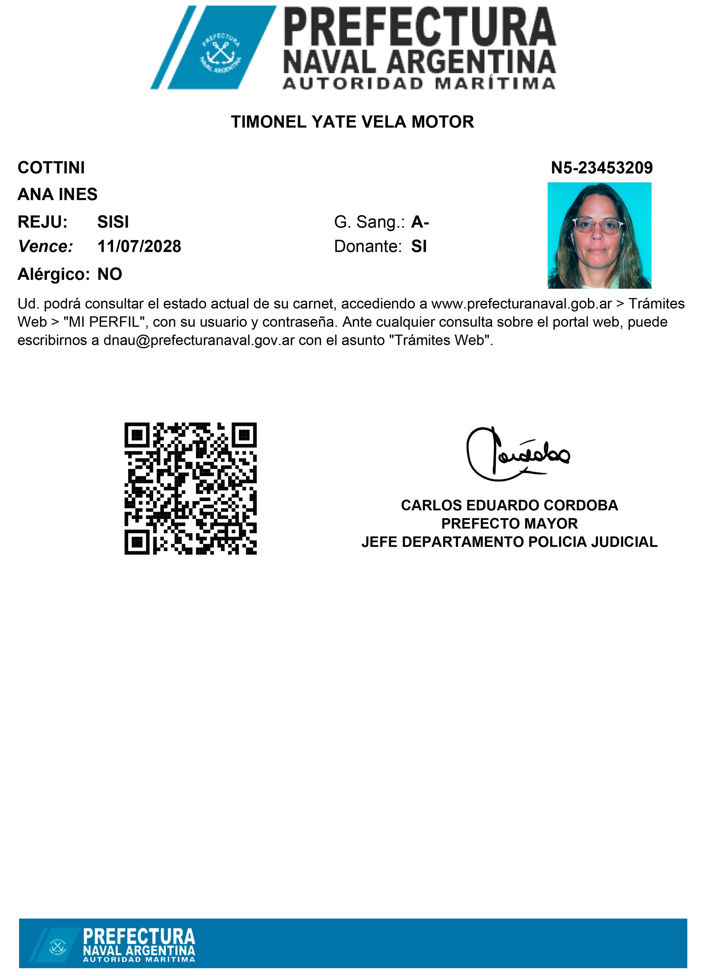 Credencial Timonel Vela Yate Motor