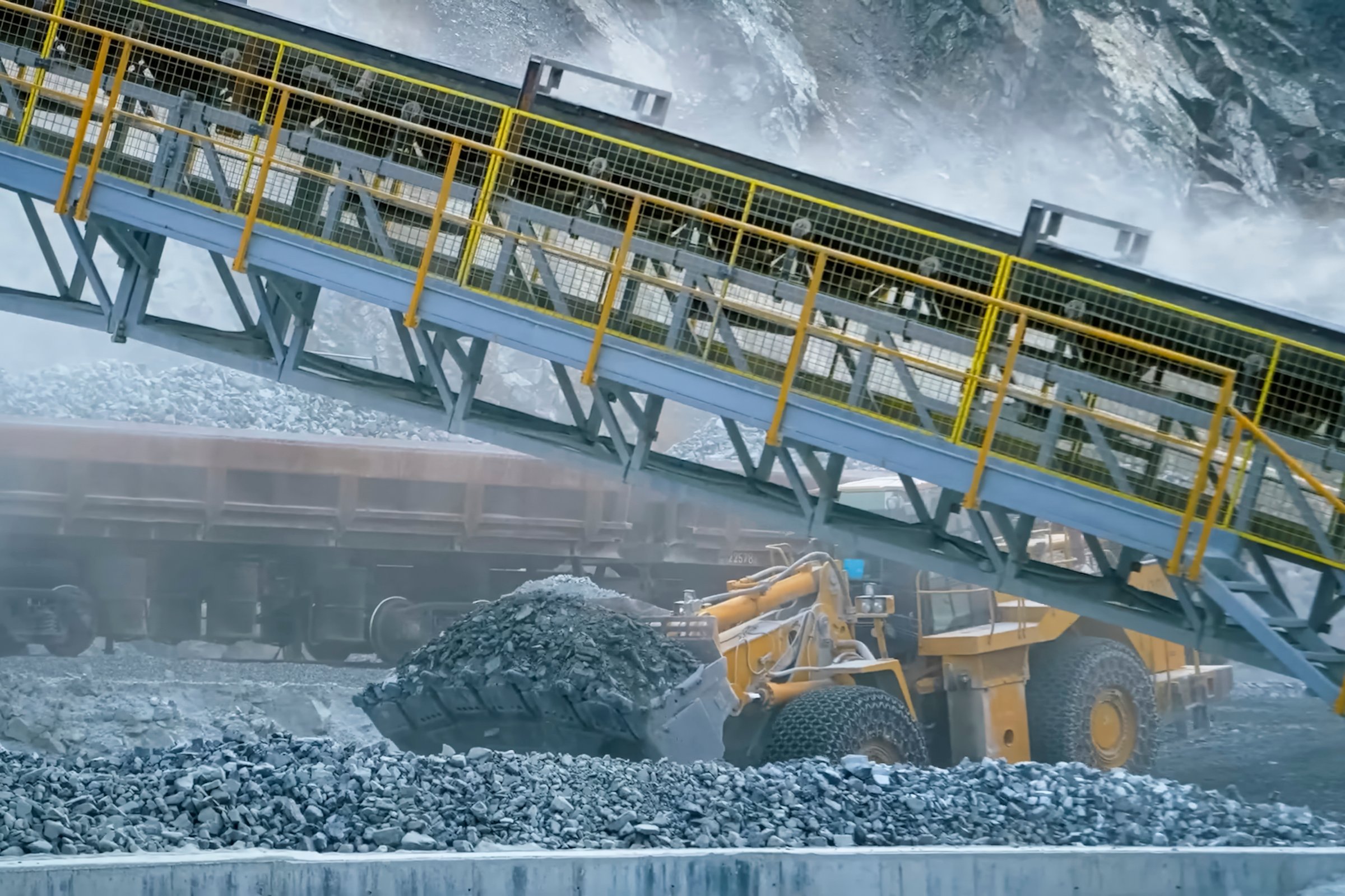 pouring of the finished fraction of crushed stone after crushing