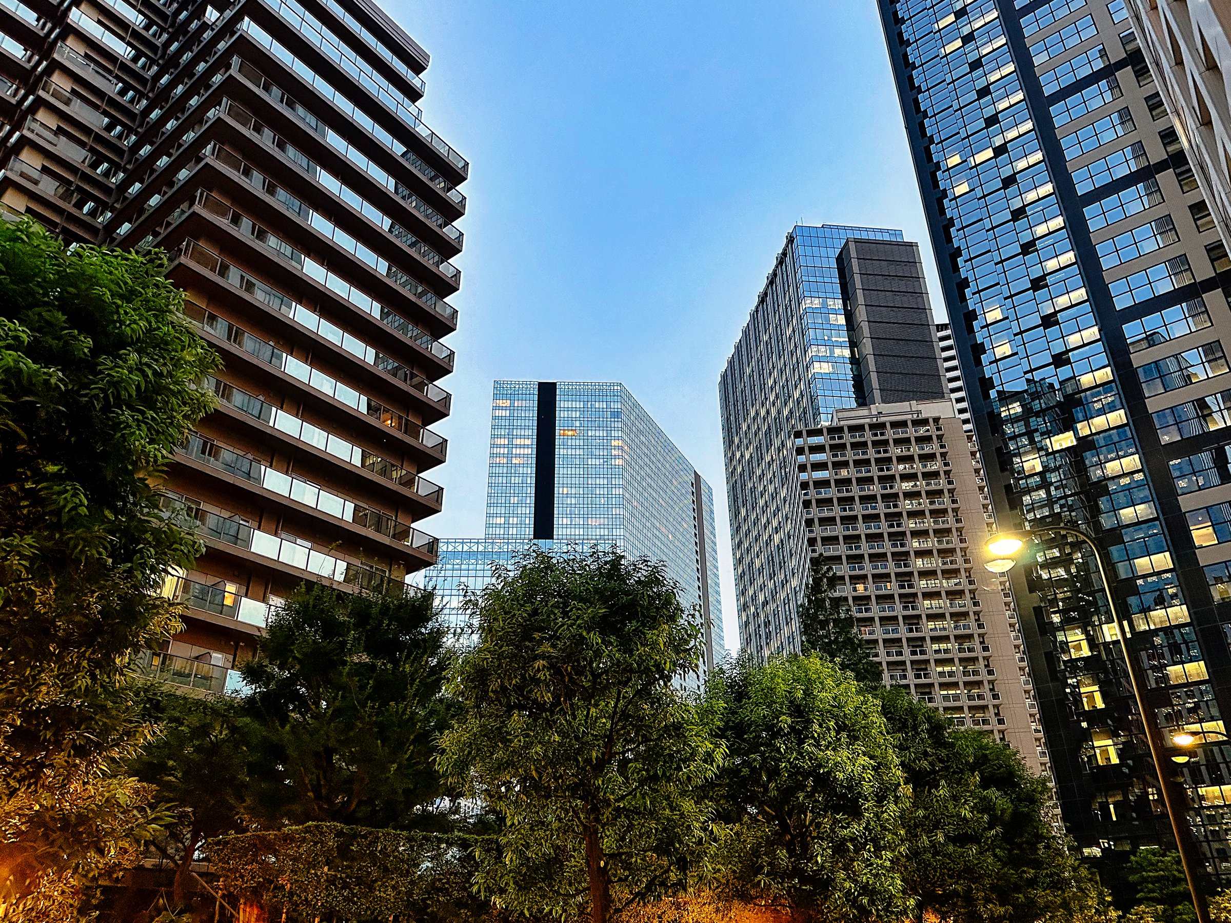 Urban high-rise apartments, sky, evening