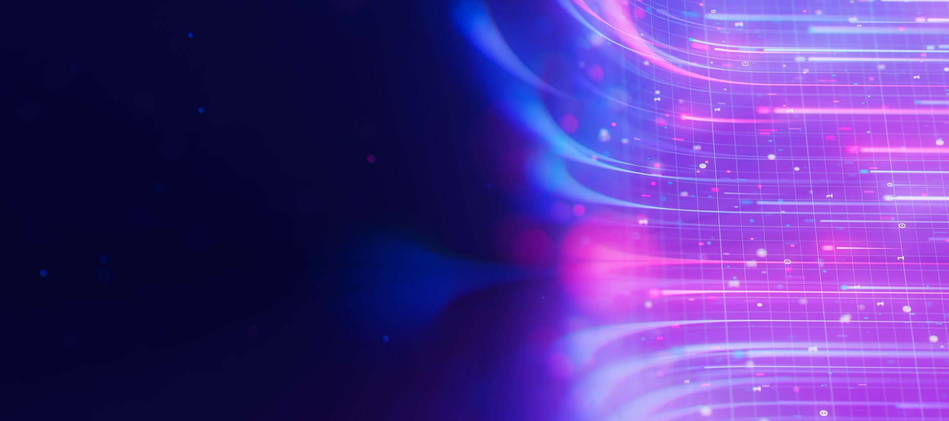 Bigdata light speed data flow upward toward a camera. Abstract digital data stream of quantum computing. Cyberspace of qubit trails. Modern tech information transmission