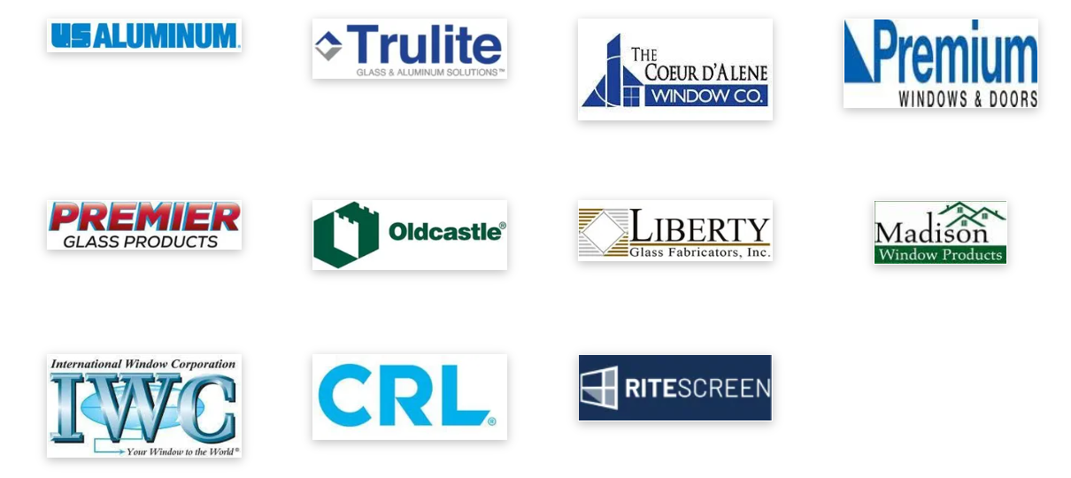 Trusted glass and window brands including Pella, Cardinal Glass, Marvin, PPG, Pilkington, and more