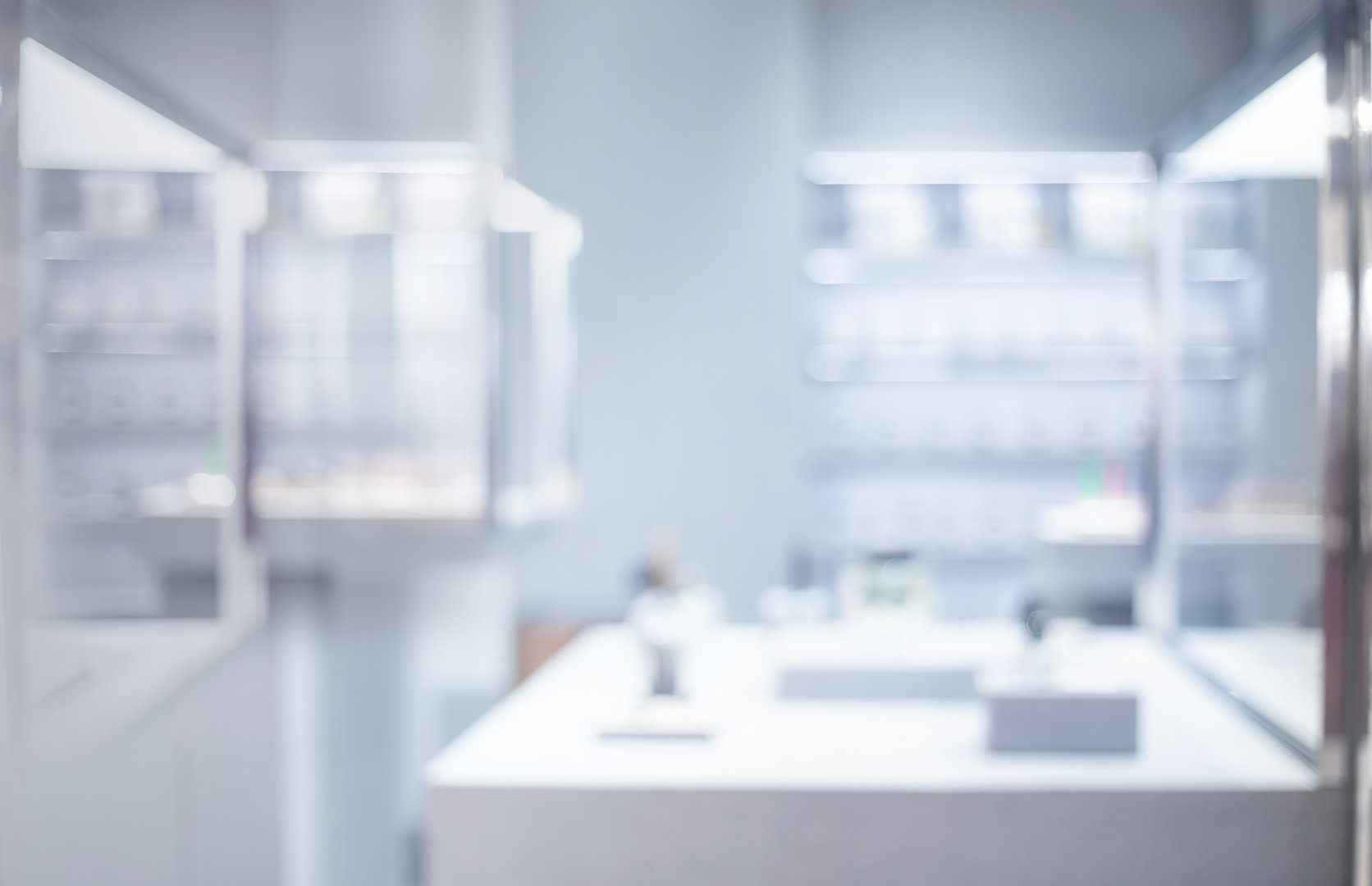 Blur of white shop store room or  product lab center.not ai generated
