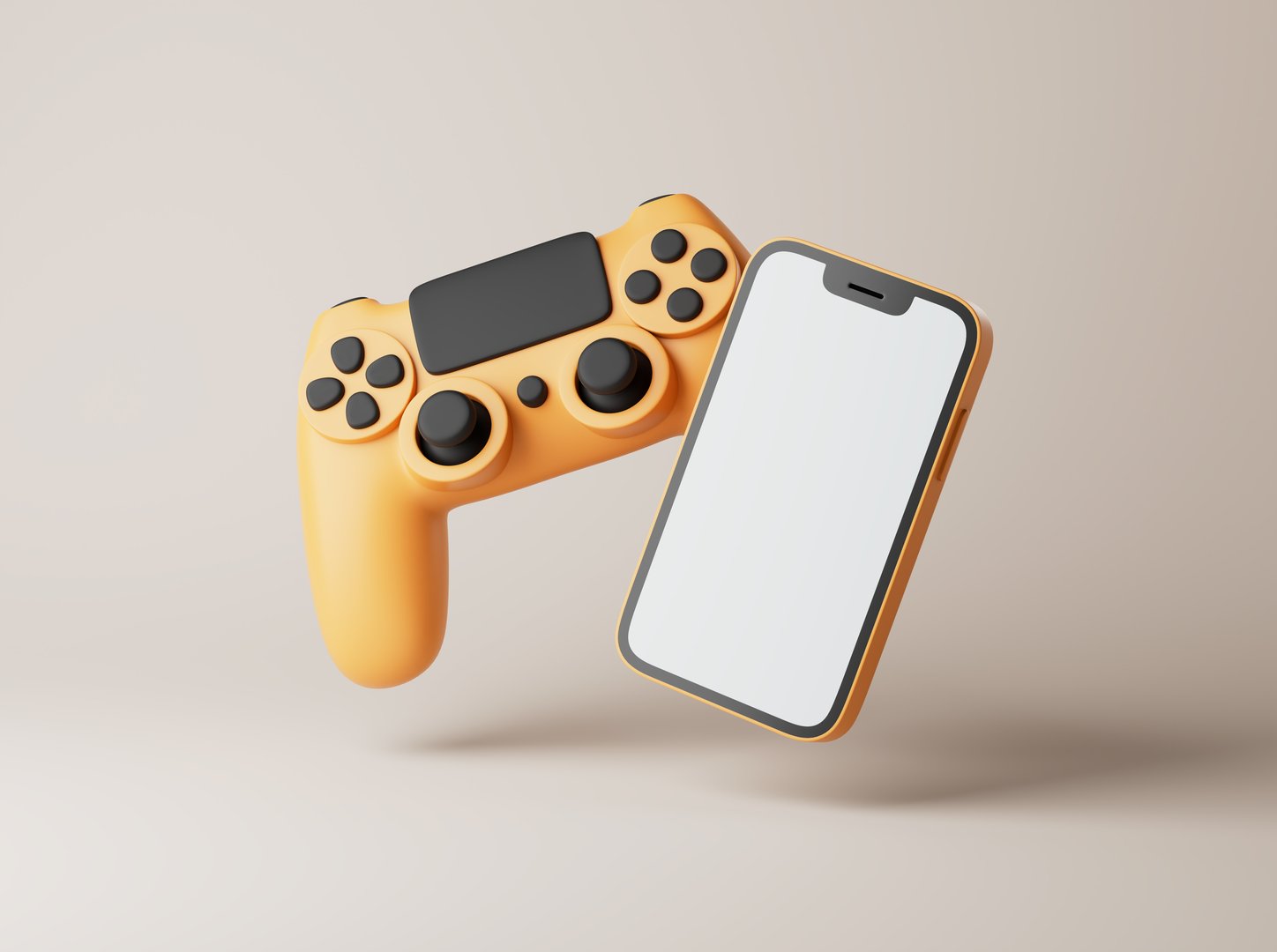 Simple mobile gaming with soft shadows on floor 3d render illustration. Isolated object on background
