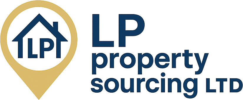 Logo of LP Property Sourcing Ltd with a house icon in a map pin design on the left and company name on the right.