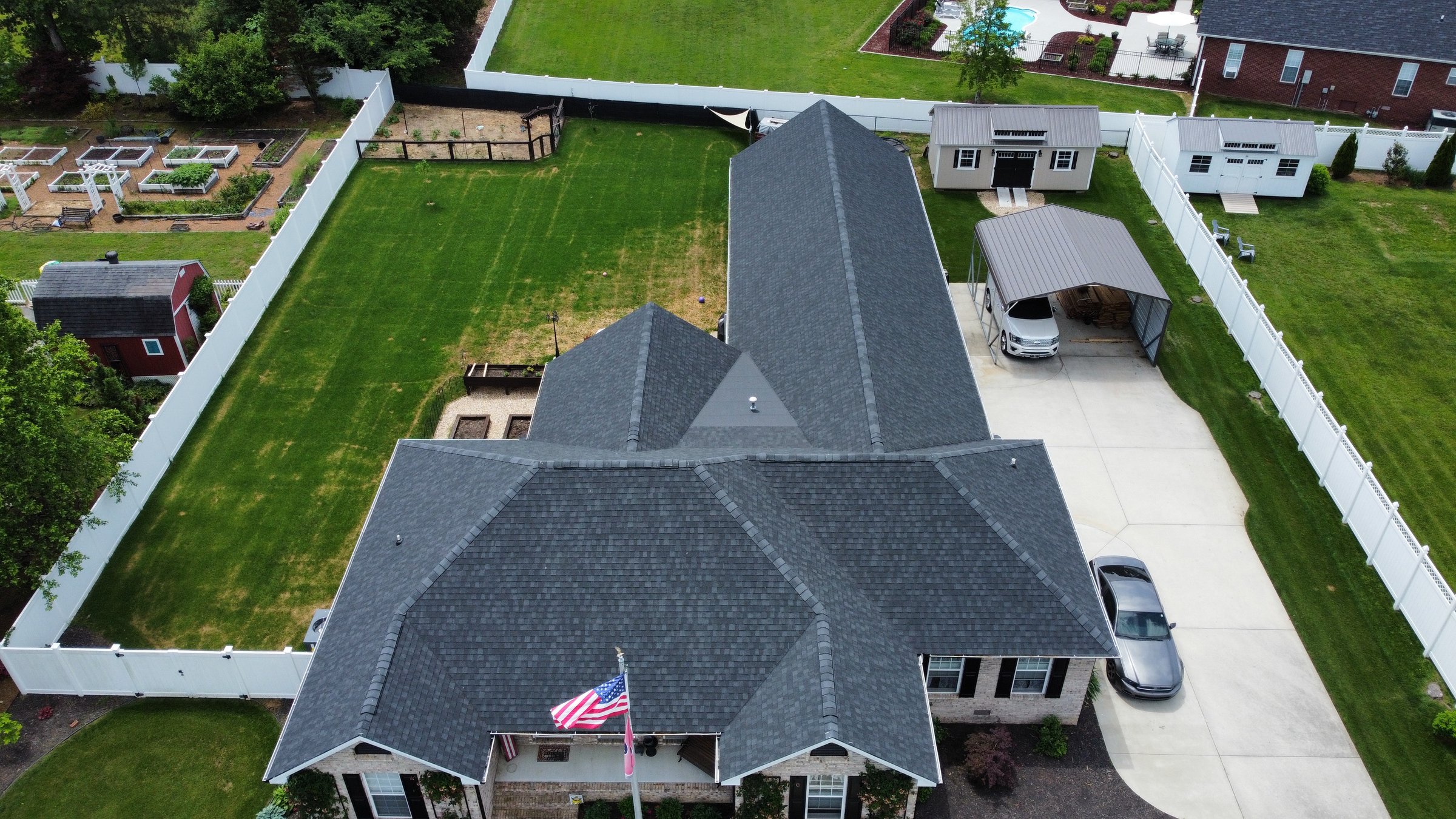 Golden Truss Exteriors roofing project aerial view